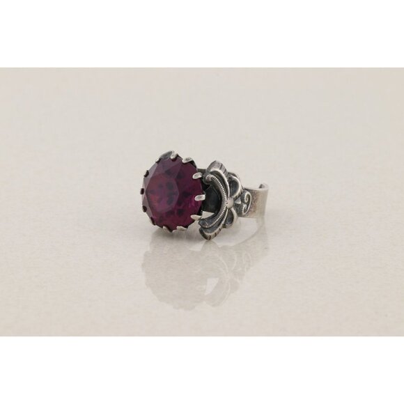 Sterling Silver Vintage Purple Cubic Zirconia Bow on Sides Ring Size 7 1/2 Adjus - Picture 9 of 9